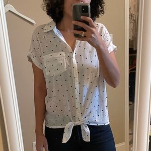 Old Navy Linen Mix White with Black Dots Waist-Tie